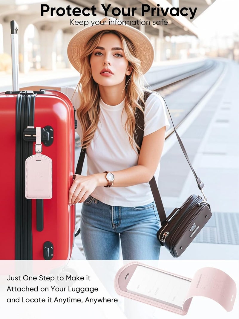 LifeChé Luggage Tags Built-in Anti-Loss Tracker, Luxury Leather Luggage Tags for Suitcase, Travel Bags, Backpacks, Travel Organizer for Lost Baggage Prevention (Pink) - Image 4